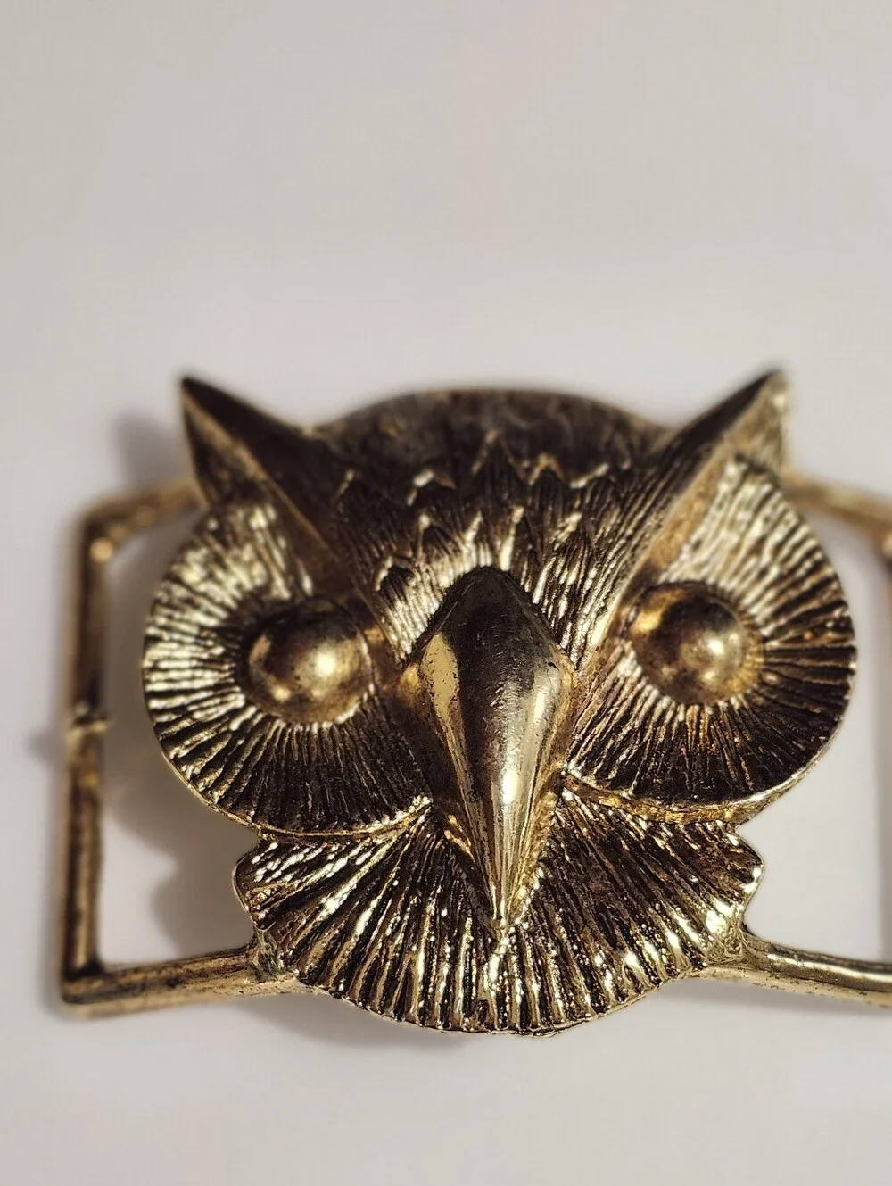 Vintage Gold Tone Owl Belt Buckle Statement Boho Western Unisex